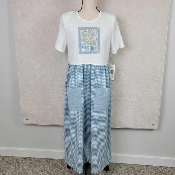 Vintage 90s Teddi NEW Women's M Petite Blue White Gingham Grannycore  Maxi Dress - Picture 1 of 16